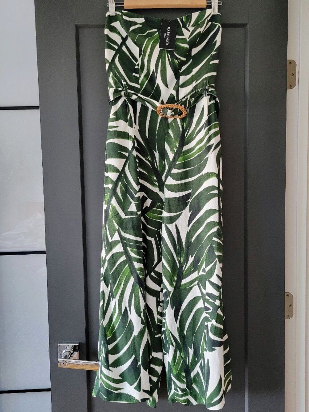 Marciano  by Guess  Rio Palm Strapless Linen  Blend Jumpsuit